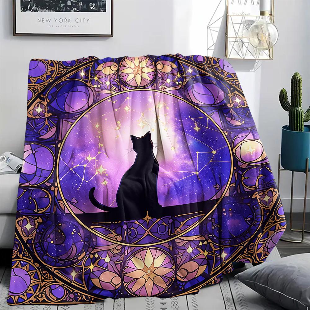 Black Cat Print Flannel Blanket, High Quality Comfortable for All Seasons, Home Decor, Warmth and Comfort, Perfect for Christmas Gifts
