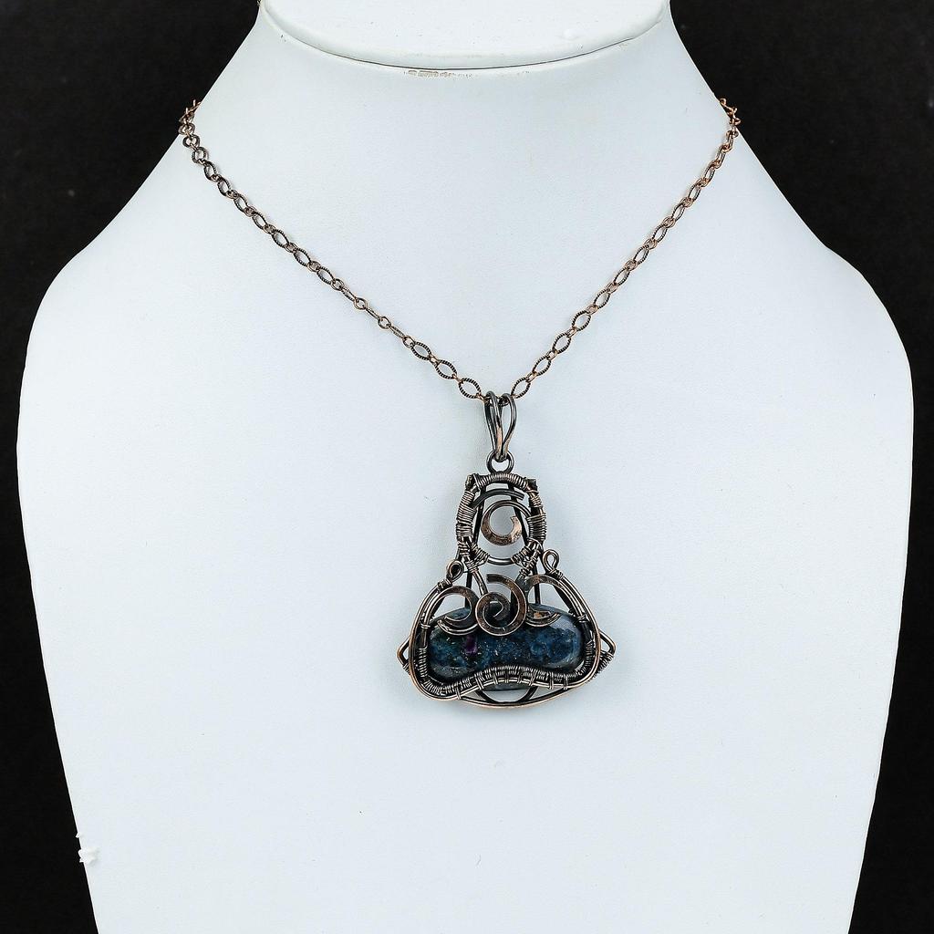 Ruby In Blue Kyanite Pendant Copper Wire Wrapped Pendant Decent Pendant Handmade Wire Wrap Jewelry Brand New Pendant Gemstone Copper Jewelry