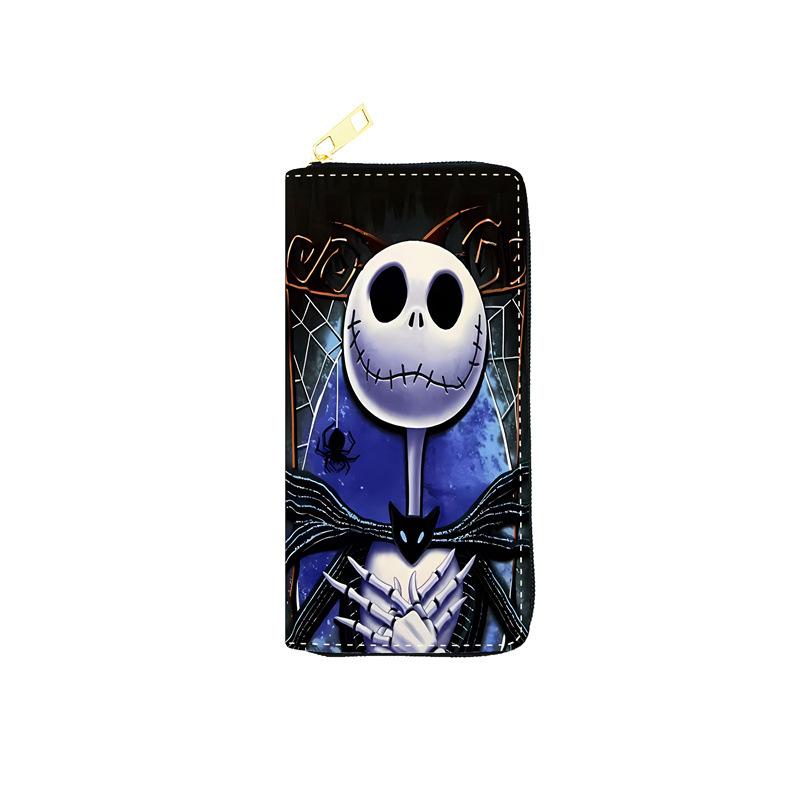 Nightmare Before Christmas PU Wallet Women Long Zip Clutch Cosmetic Bag Jack Skellington Print 3pcs