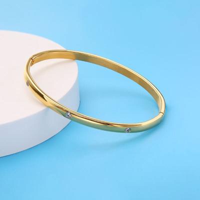 Ucuz Takı Titanyum Çelik 4mm Dar Açacağı Zirkon Altın Renk Düğün Nedime Bileklik Bileklik