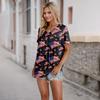 Women's Casual V-Neck Short Sleeve Chest Ruffle Printed Top