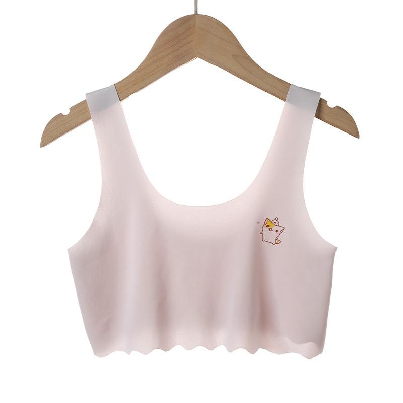 Girls' Seamless Camisole Bra, Developmental Underwear for 6-12 Years Old, Puberty Teen Bra for 10-14 Girls, Summer Kids Training Bra