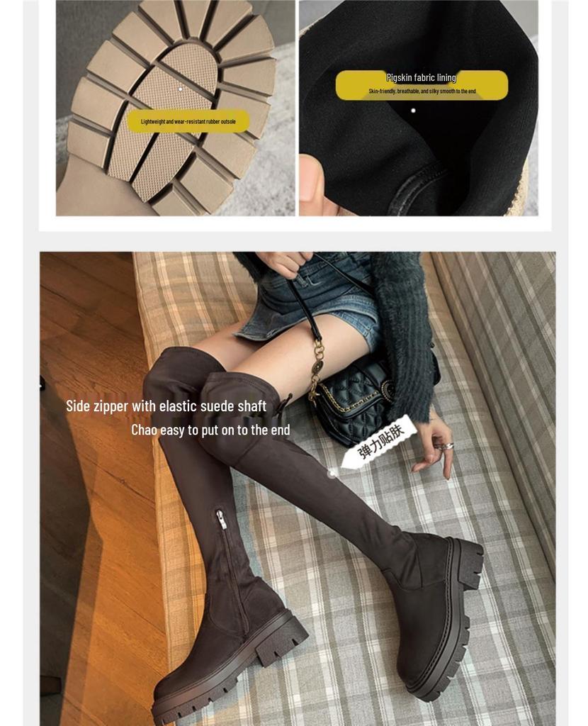 Damskie europejskie i amerykańskie wysokie kozaki za kolano na grubej podeszwie wyszczuplające nogi