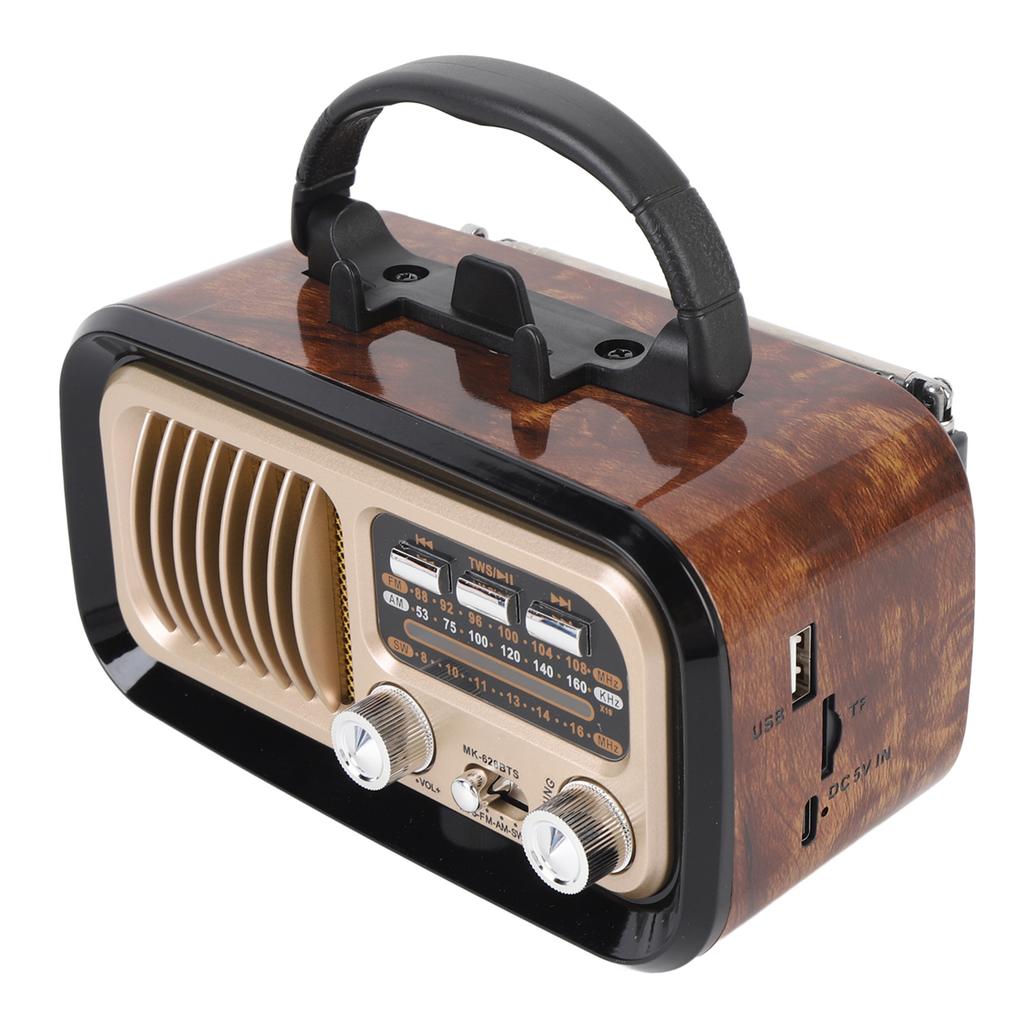Retro Radio with   Spker Memory Card USB Playback Solar Battery Powered Rechargble Portable AM FM Radio for Outdoor Camping
