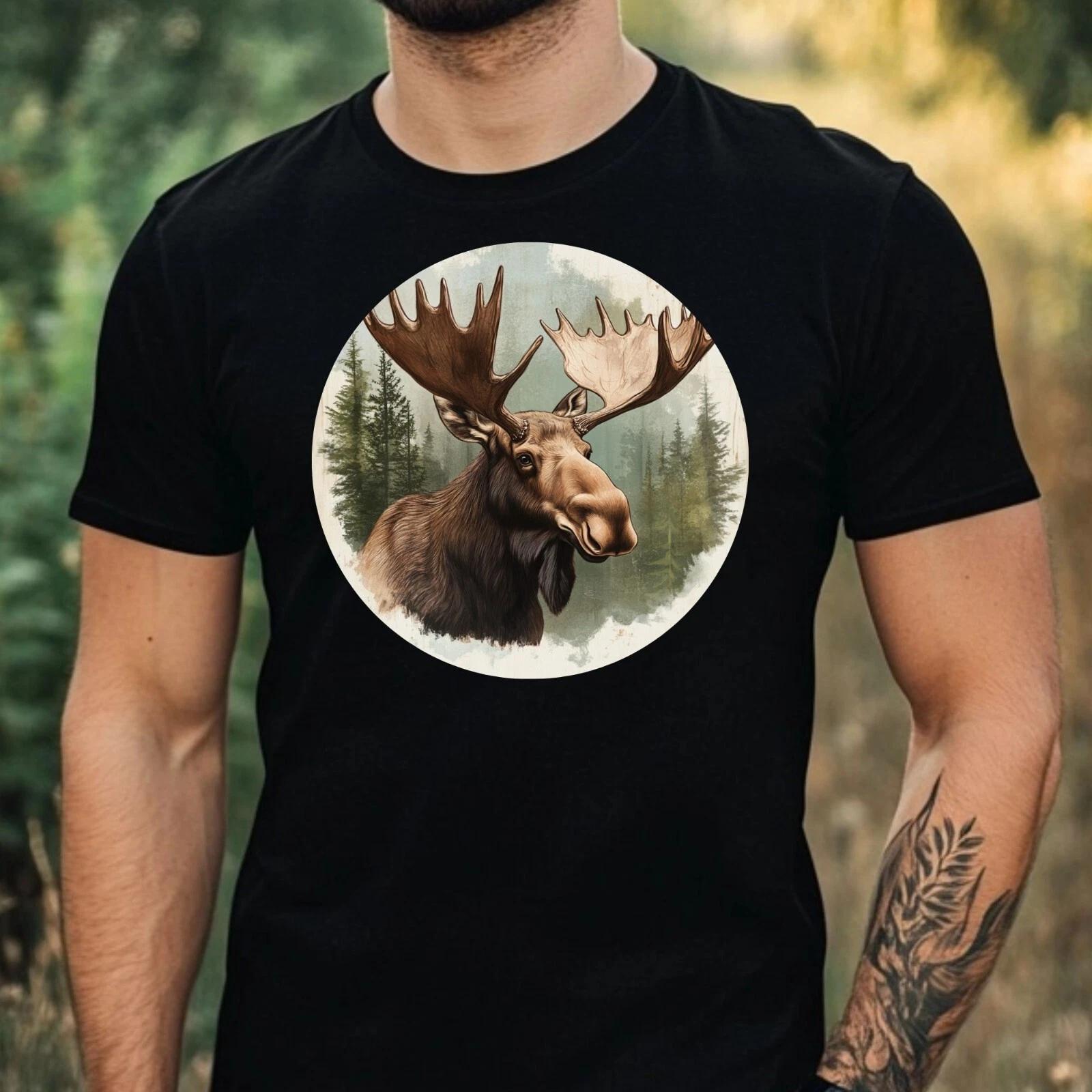 T-Shirt Herren Elch Portrait Motiv Baumwolle Größe XS bis 5XL M