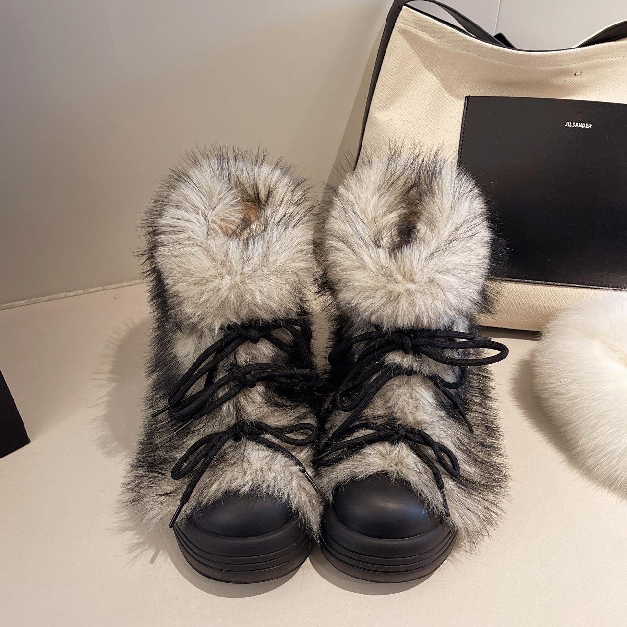 

[Fanfna] Thick-soled inner height-increasing fur snow boots women s 2025 autumn and winter new velvet thickened warm cotton shoes 40 чорний