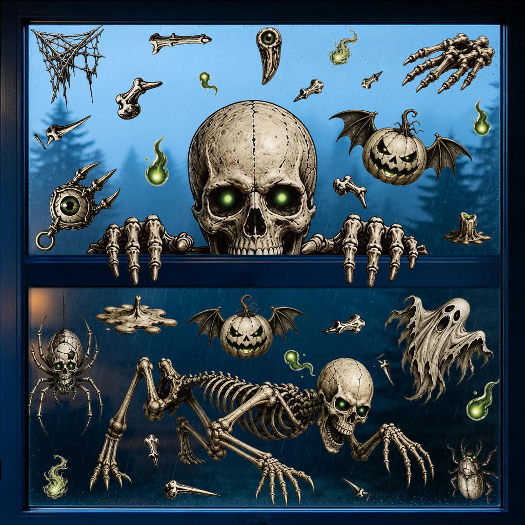 Halloween Stickers Skull Glass Stickers Halloween Party Supplies Horror Vibe Static Stickers