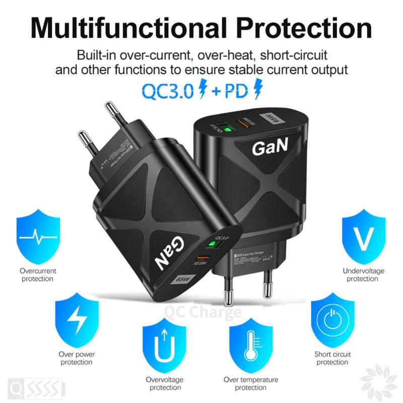 Ładowarka GaN 65w z azotkiem galu Wieloportowa ładowarka Usb do szybkiego ładowania kompatybilna z laptopem Macbook Pro