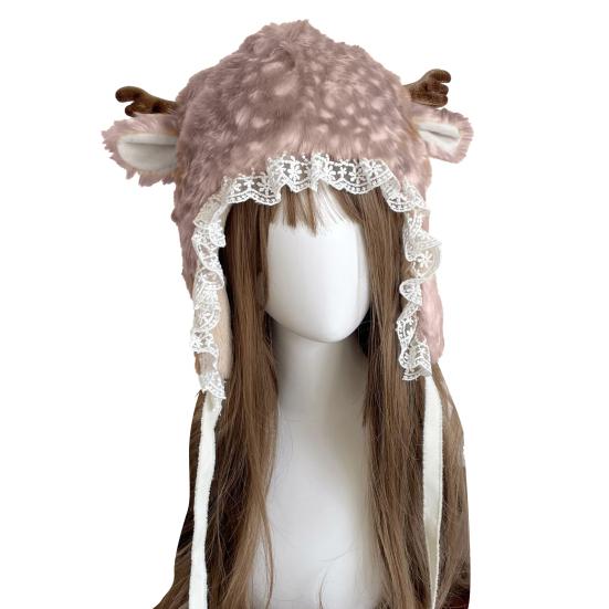 Winter Hat with Cartoon Deer Ears Plush Lining Ear Protection Hat Thickened Warm Adjustable Fit Leg Warmers Winter Wear
