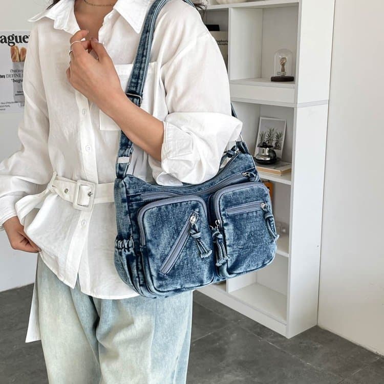Retro denim tote bag women's casual shoulder bag