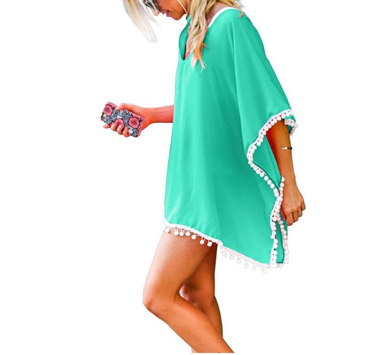 Chiffon Tassel Beach Cover-up: European & American Style with Fur Ball Accents