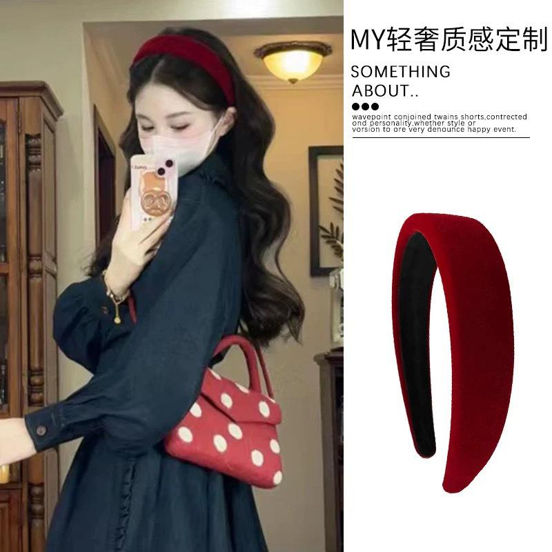 Red wide-brimmed velvet headband women s new animal year ancora red Christmas headband headwear