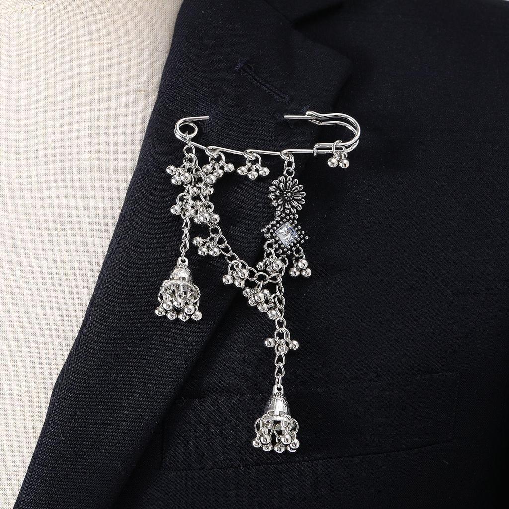 Bohemian Rhinestone Flower Tassel Brooch for Women - Exotic Style Suit Coat Pin