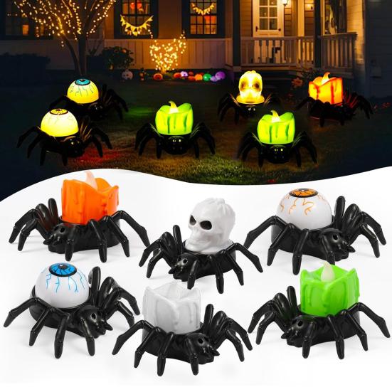 Halloween Ragno Lumini LED Senza Fiamma Portacandele Ragno Luce a Batteria Lampada Bulbi Oculari Ragno per Decorazione Casa