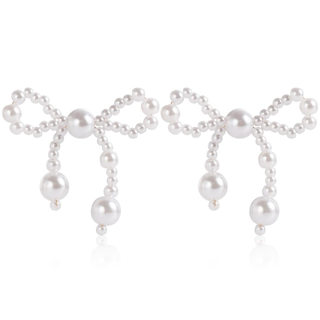 Cross-Border Jewelry, Retro Imitation Pearl Bow Floral Hand-Woven Earrings Internet Celebrities Popular Earrings Women