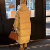 Weiße Entendaunen lange Daunenjacke Damen 2025 Winter neue Mode verdickt Kapuze locker warm Kniejacke