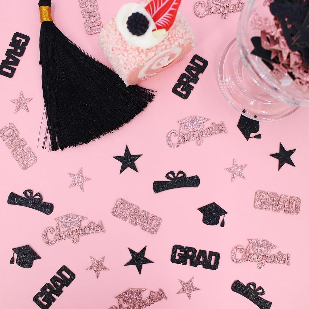 Glitter Graduation Confetti 2026 Rose Gold Graduation Decorations Grad Cap Star Congrats Grad Table Scatter for Grad Party Decorations 2026