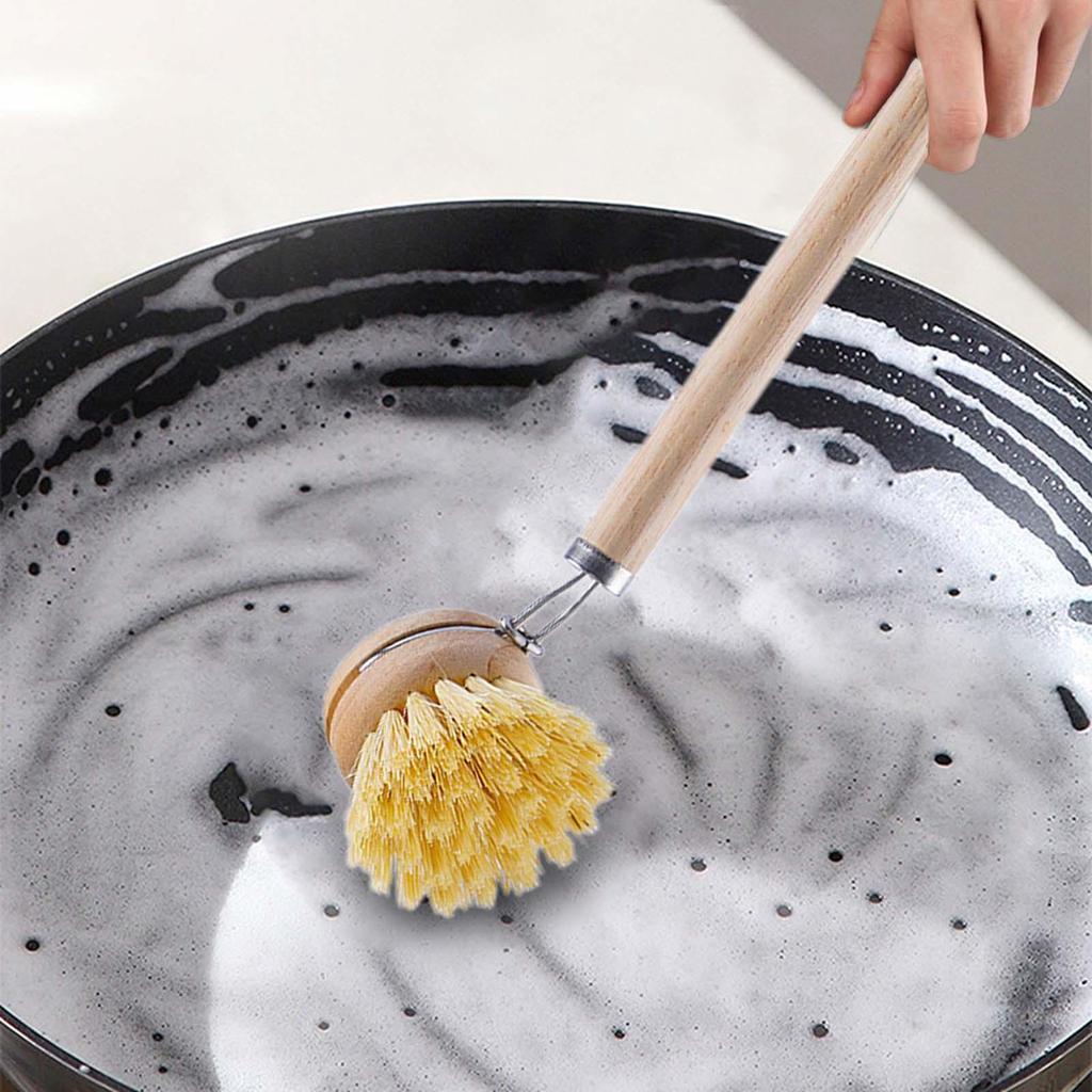 Dish Brush Ergonomic Wooden Handle Scrub Multi Use Lightweight for Counter