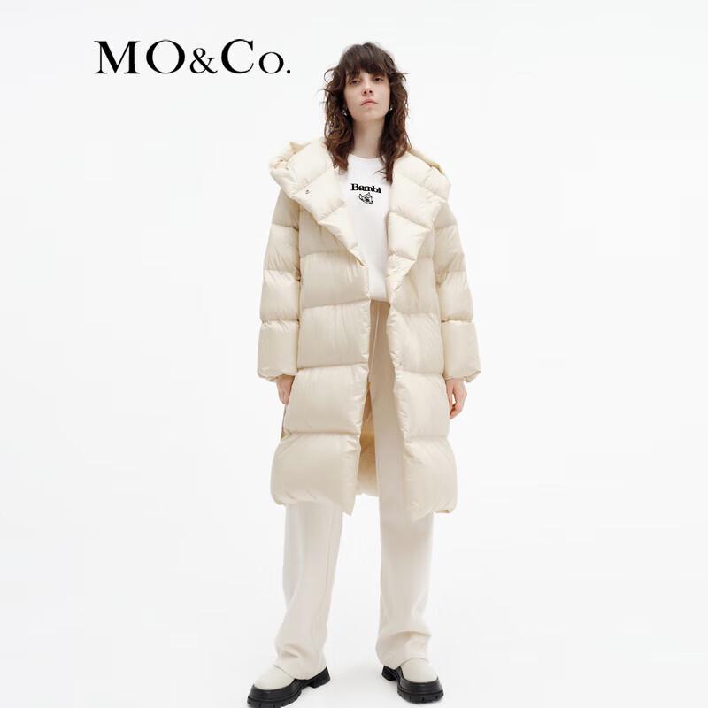 MO&Co. Women's Hooded Long Down Jacket with Belt