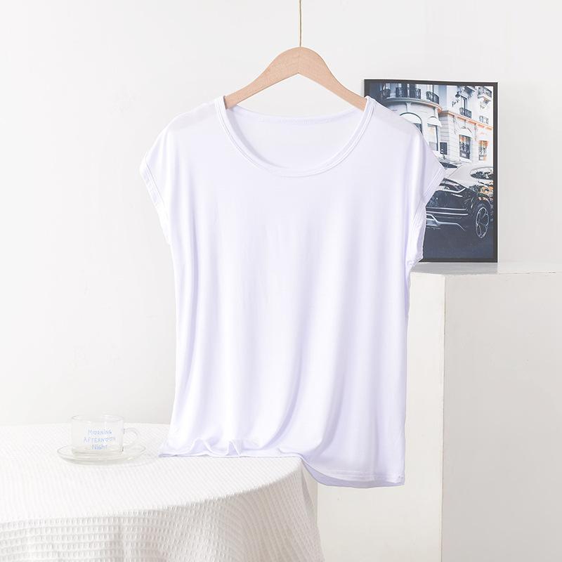 Summer Top for Moms Solid Color Ladies' Loose Fit Modal T-Shirt Plus Size Round Neck Short Sleeve T-shirt
