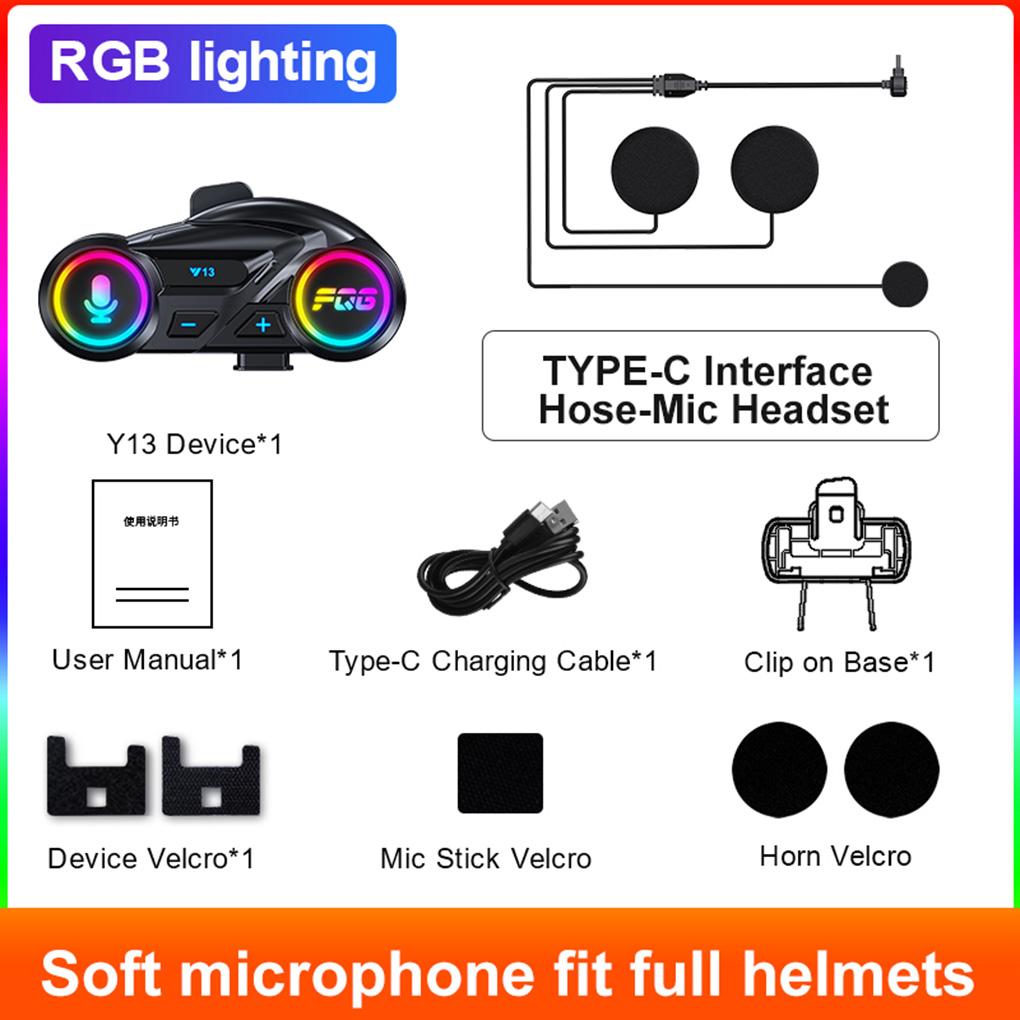 

Y13 Motorcycle Helmet Bluetooth Headset with RGB Light Noise Reduction Auto Answer Call Long Distance Connection