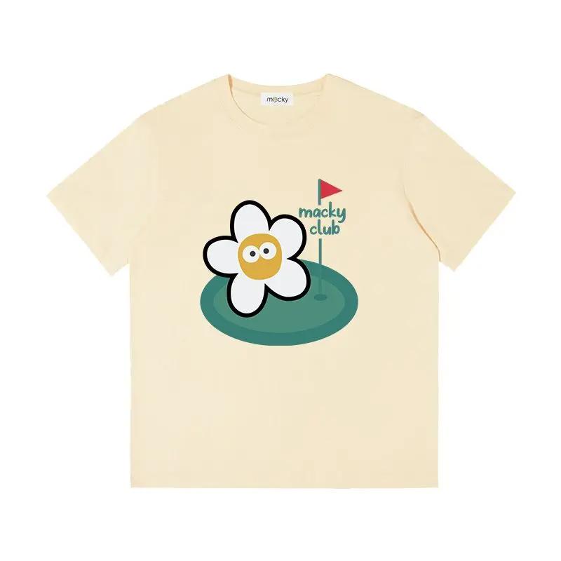 Korean High-quality MACKY Golf 24 Women's Letter-printed Flower Short-sleeved T-shirt Printed Crew-neck Top Graphic T Shirts