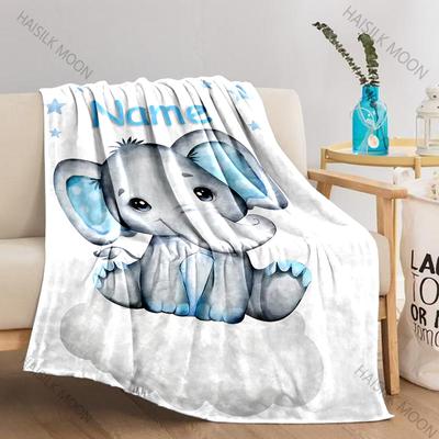 DIY Cute Little Elephant Printed Blanket Custom Name Blanket Comfortable Shawl Four Seasons Blanket Multiple Sizes Special Gift