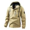 Men's Outdoor Windbreaker Jacket - Fleece Lined Hooded Coat for Autumn/Winter, Solid Color
