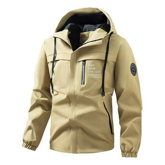 Men's Outdoor Windbreaker Jacket - Fleece Lined Hooded Coat for Autumn/Winter, Solid Color