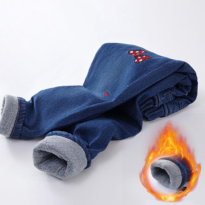 Girls Padded-lined Pants Winter Kids Thicken Warm Jeans Children Demin Trousers Autumn Teen Snow Pants