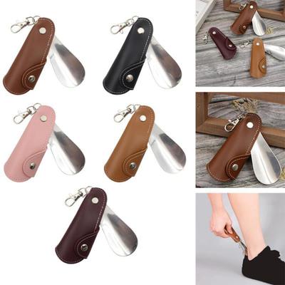 Chifre de Sapato de Couro com Estojo, Puxador de Sapato Universal para Homens e Mulheres, Design Mini Portátil com Clipe
