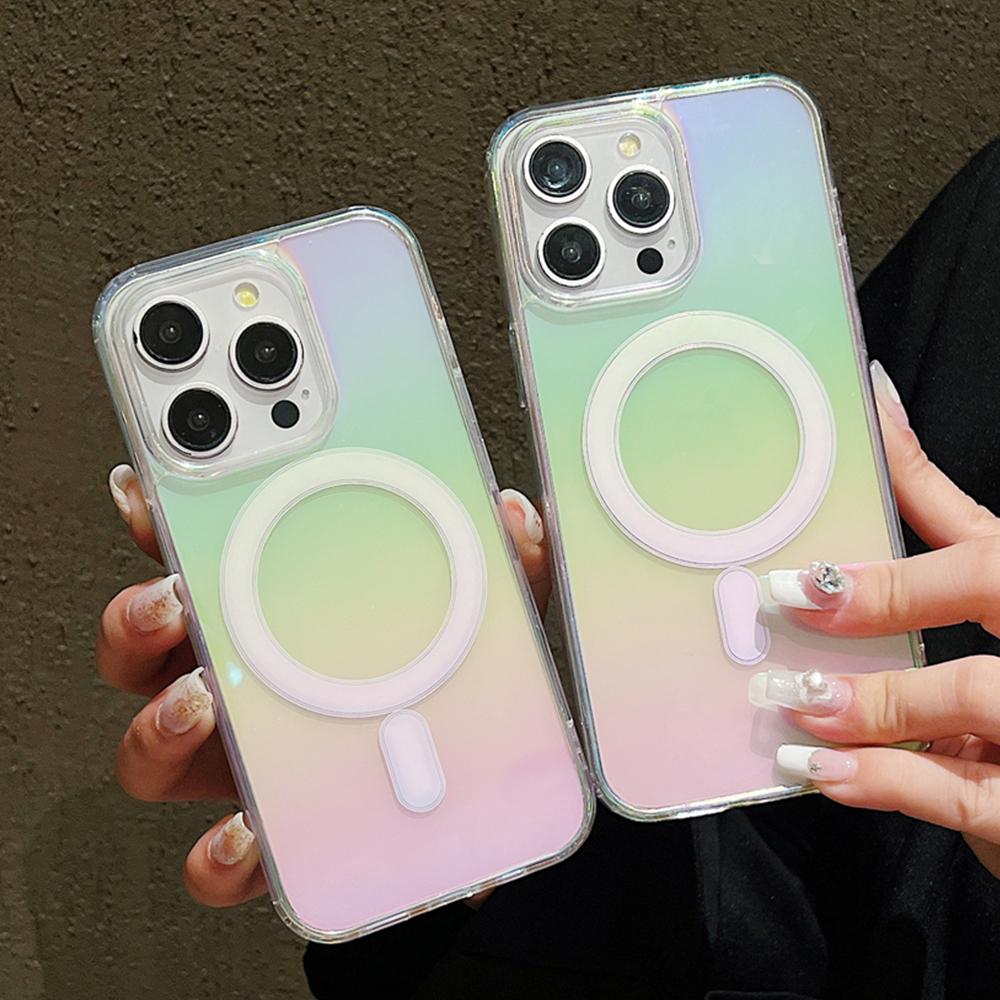 Luxury Gradient Rainbow Laser For Magsafe Magnetic Case For iPhone 17 16 15 14 13 Mini 12 11 Pro Max XS X XR 7 8 Plus Hard Cover