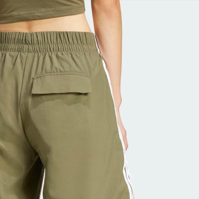 Adidas Women's 3 Stripes Lifestyle Woven Parachute Tracksuit Bottoms Olive Strata / White (Unisex) Knitted Sweatpants