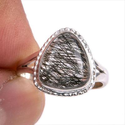 Natürlicher Schwarzer Rutil Edelstein 925 Massiv Sterlingsilber Schmuck Ring Größe 7 B5d91