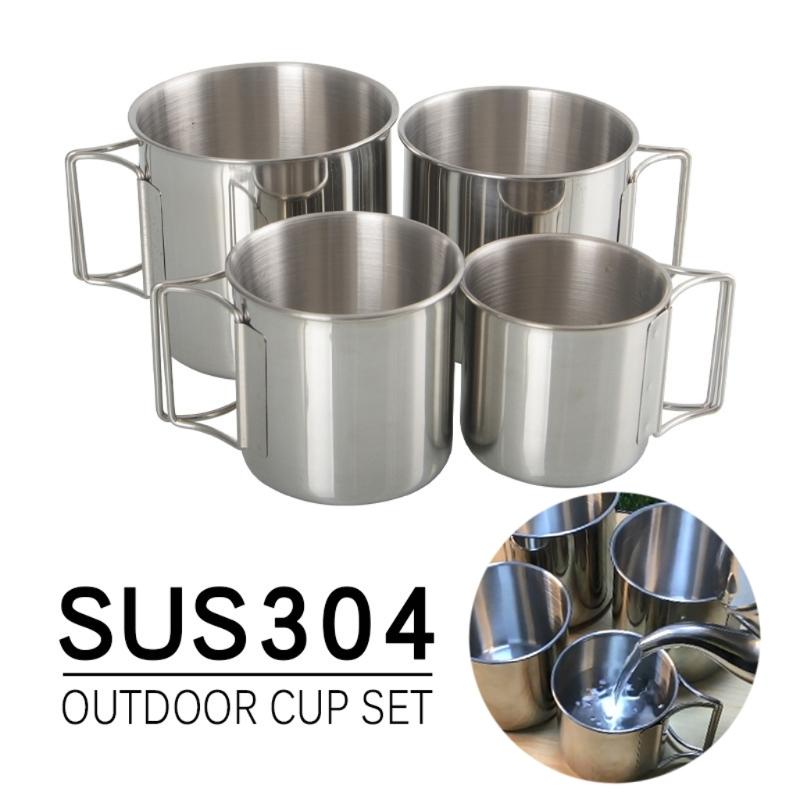 4Pcs Stainless Steel Camping Cup Coffee Wine Cup Outdoor Water Stackable Lightweight Camping Tableware Supplies