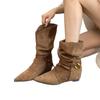 Kitten and Pointed Pleated Straps Stacked Boots 2025 New Retro Suede Flanged Metal Buckle Strap Fashion Short Boots