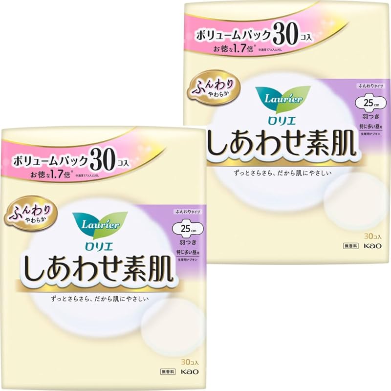 

[Large capacity/bulk purchase] Laurier Happy bare skin Large daytime use 25cm with wings (30 pieces included) ×2 pieces