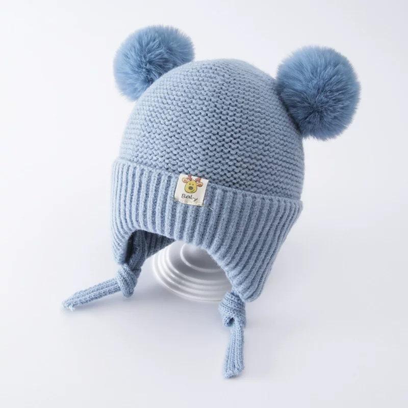 Simpatico Cappello Invernale da Bambino con Doppio Pompon Caldo Cappello Lavorato a Maglia con Protezione per le Orecchie Berretto con Paraorecchie in Cotone Spesso per Bambino/a