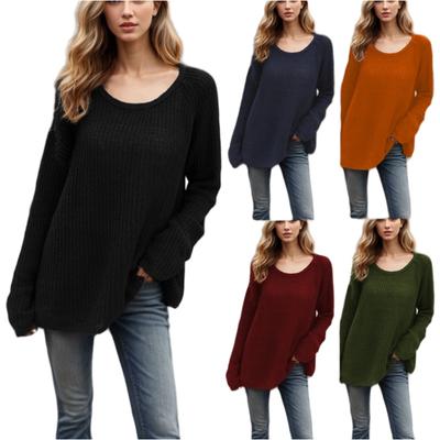 Women Warm Knitted Sweater Round Neck Pullover Tops Long Sleeve Knit Jumpers Outerwear