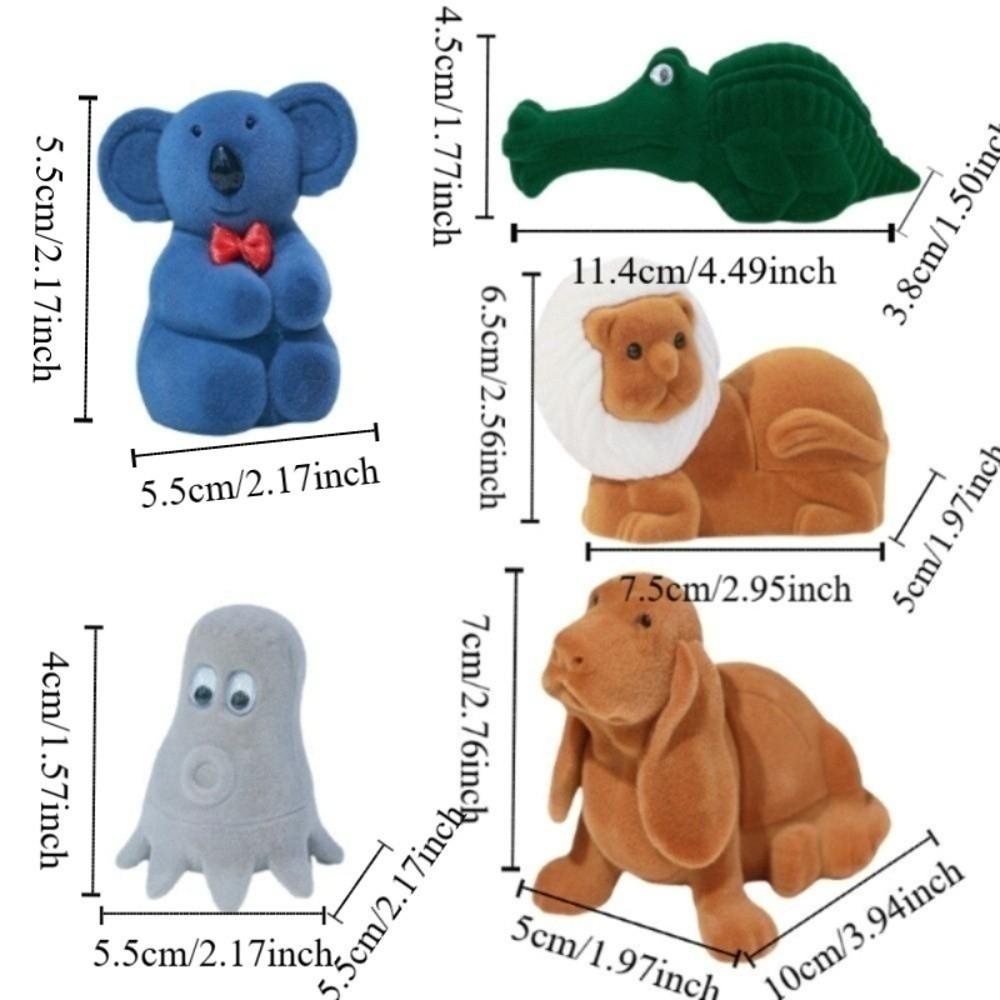Lion Animal Flocked Jewelry Box Crocodile Koala Necklace Organizer Storage Puppy Ring Box  Propose