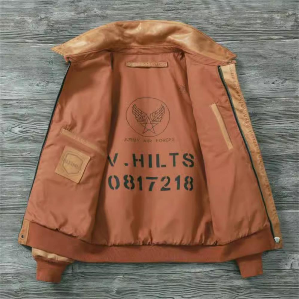 Čínská velikost Klasická letecká bunda A2 Pilotní bunda Vintage Špinavě žlutá Voskovaná hovězí kůže Bunda z pravé kůže Muži Letecké bundy Pánské kabáty