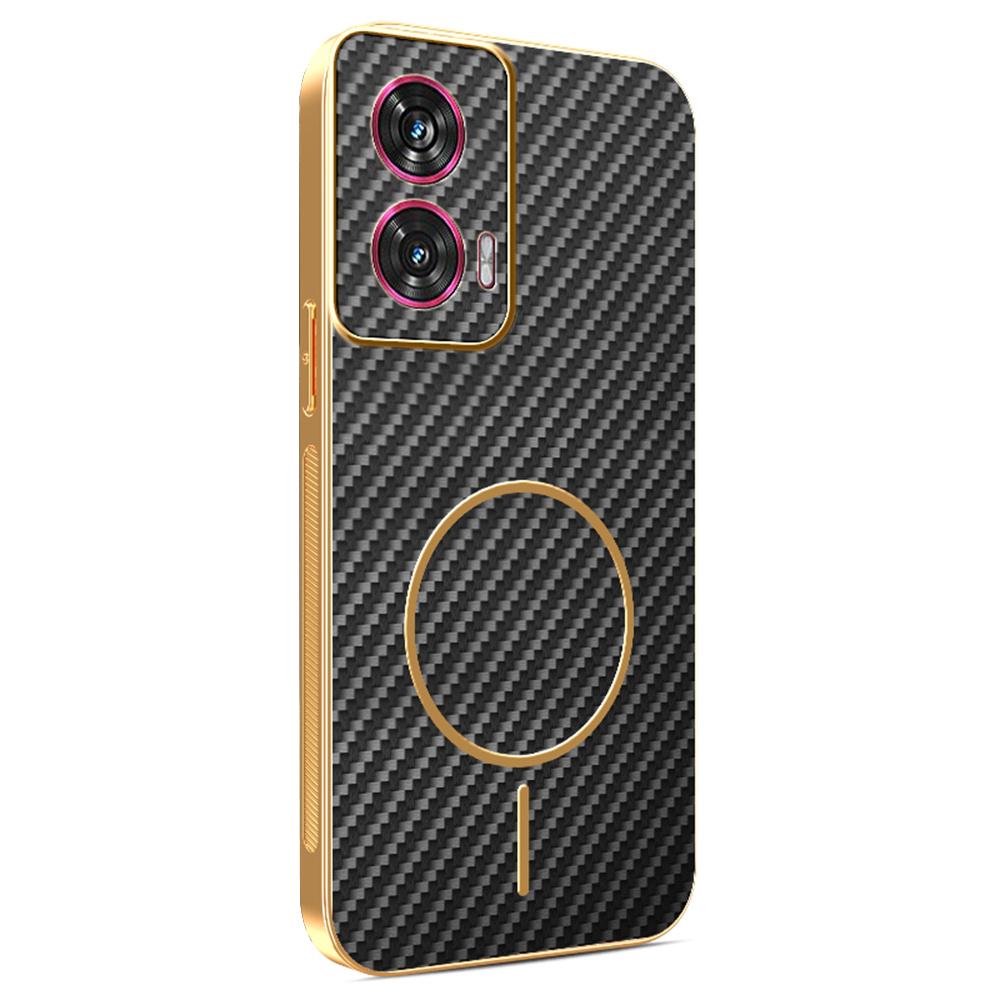For Motorola Edge 50 Fusion 5G Phone Case Carbon Fiber Textured Electroplated TPU Back Cover