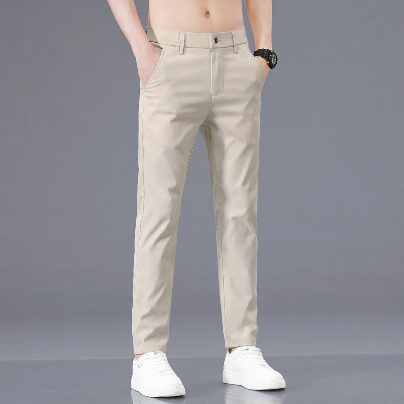 Ice-Silk Men's Casual Trousers Men's Long Trousers Loose Straight-Leg Korean-Style Slim-Fit Trendy Men's Summer Lightweight Suit Trousers