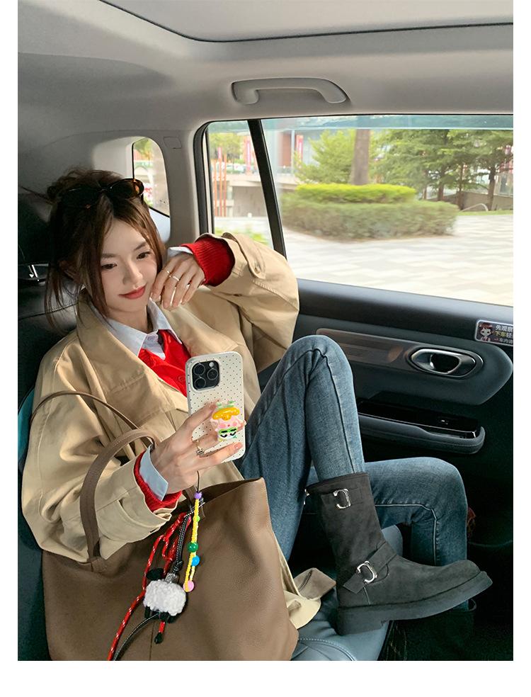 Retro locomotive boots buckle new round head low tube thick-soled boots heightening short boots autumn and winter women