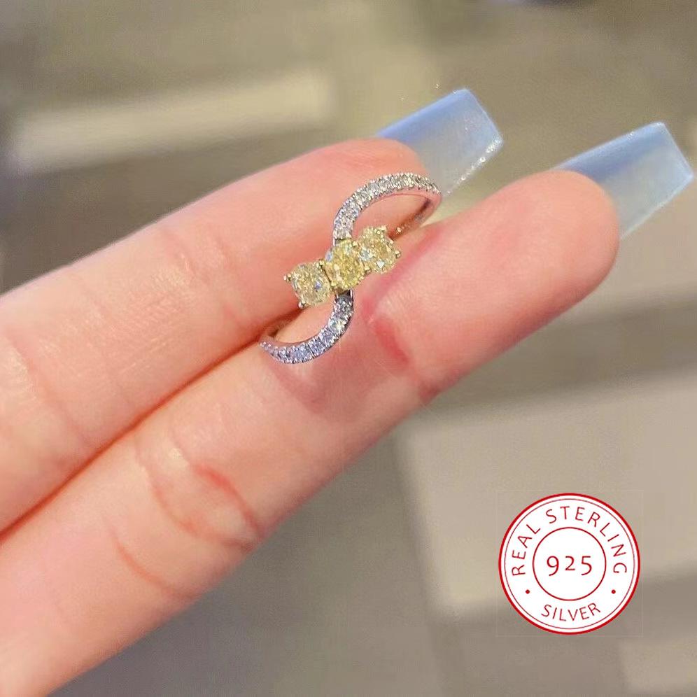 Temperament Square Sugar Citrine Diamond Ring For Women New  Copper Plated Simple Jewelry Wedding Party Birthday Gift