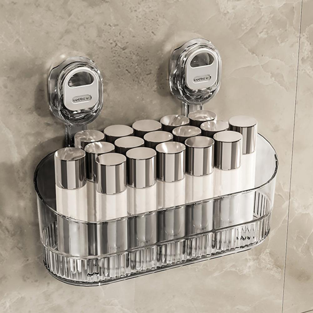 Transparent Storage Container Storage Box for Home No-drill Bathroom Suction Storage Box with Drain Holes Wall-mounted Shower