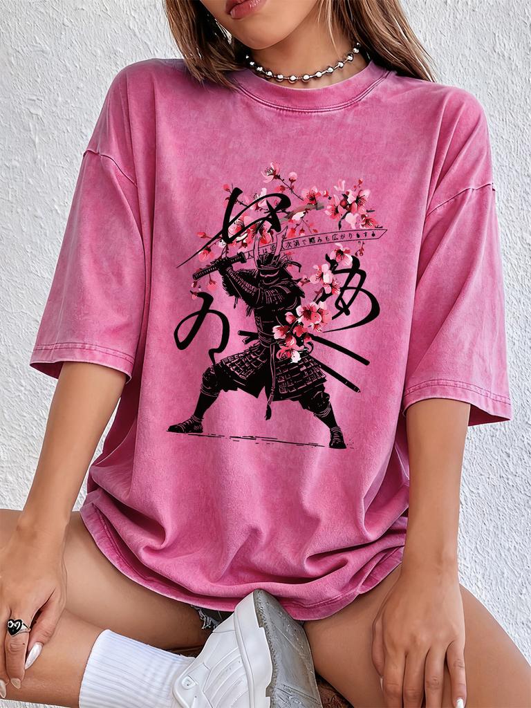 Japanese Martial Arts Cotton Washed TShirts Womens Summer Oversized Tops ONeck Comfortable Short Sleeve T Shirt Basic Clothes