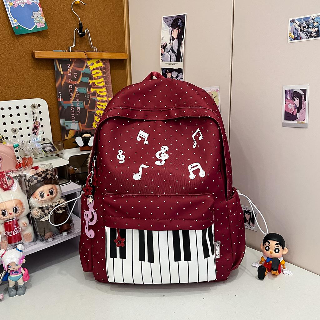 Schoolbag Niche Original Piano Keys Polka Dot Backpack Female Student Schoolbag Large Capacity Versatile College Style Simple Travel Backpack