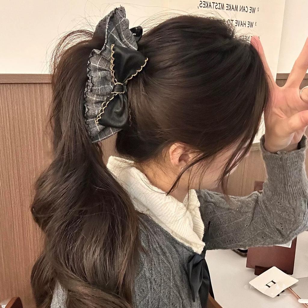 New Vintage Korean Bow Hair Clips for Women Girl Elegant Retro Ladies' Plaid Skirt Hem Bow Hair Clip