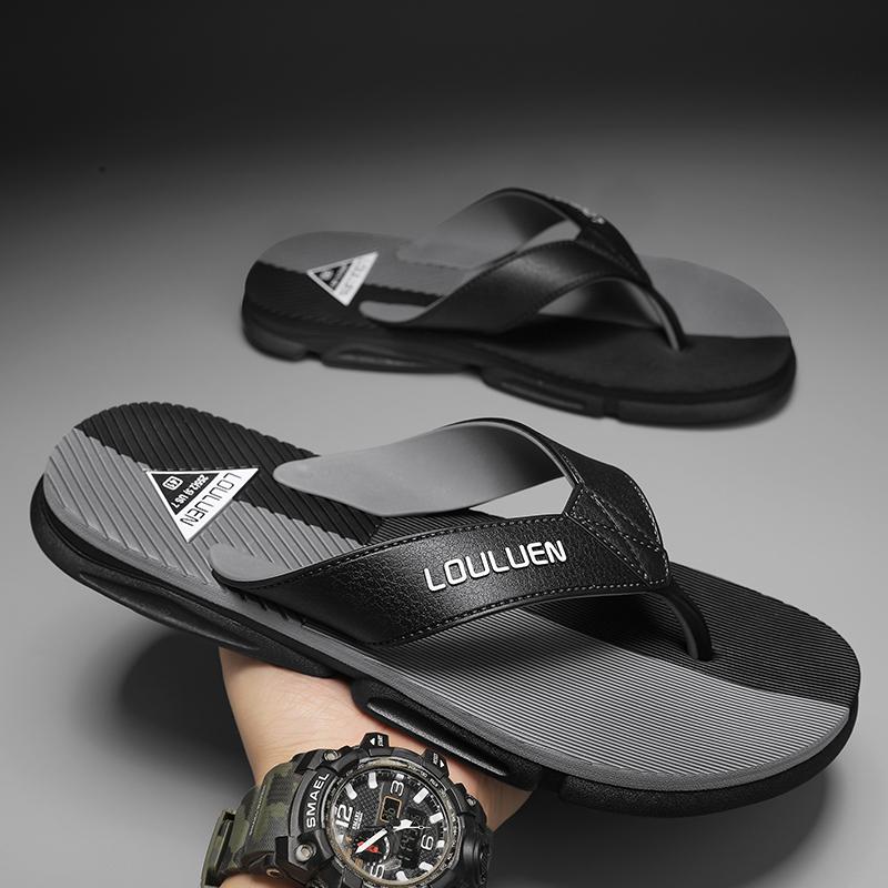 

Slippers men s summer wear non-slip and wear-resistant foot-pinching flip-flops outdoor soft bottom sports and leisure beach sandals 45 темно-сірий